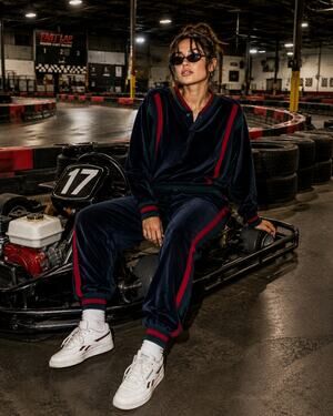Vintage The Fox Collection Velour Tracksuit Set Navy Red Green Stripe Large